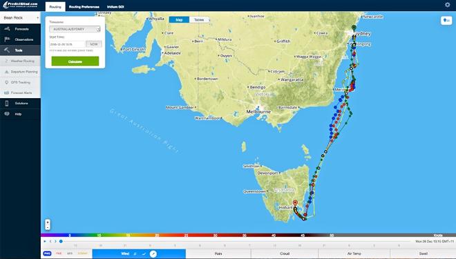 S2H Conservative route as of December 24, 2016 - this is the route that is expected to be more closely followed by navigators and tacticians to keep their boat positioning options open in case of changes in the wind data and predictions after the start of the race. © PredictWind